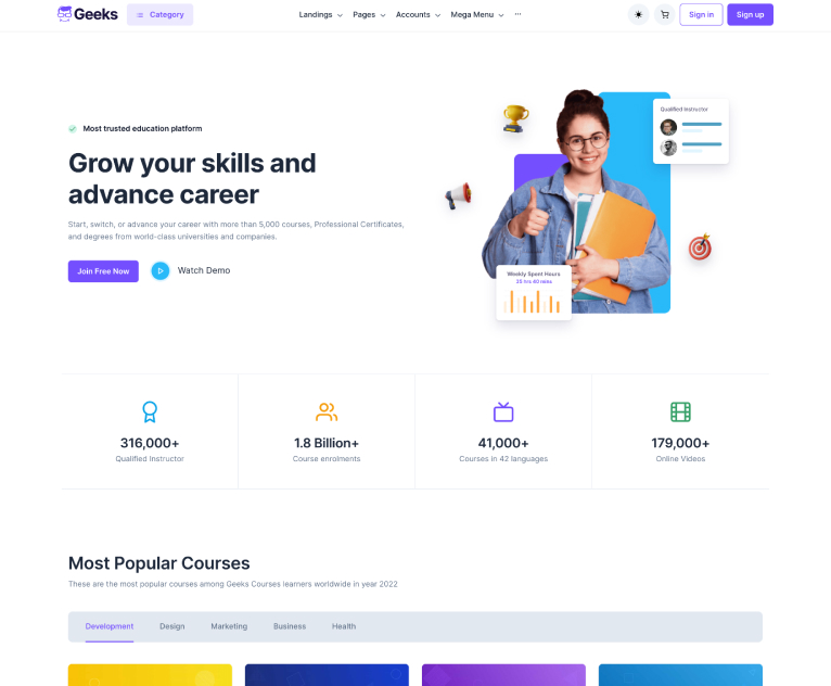 academy landing page design