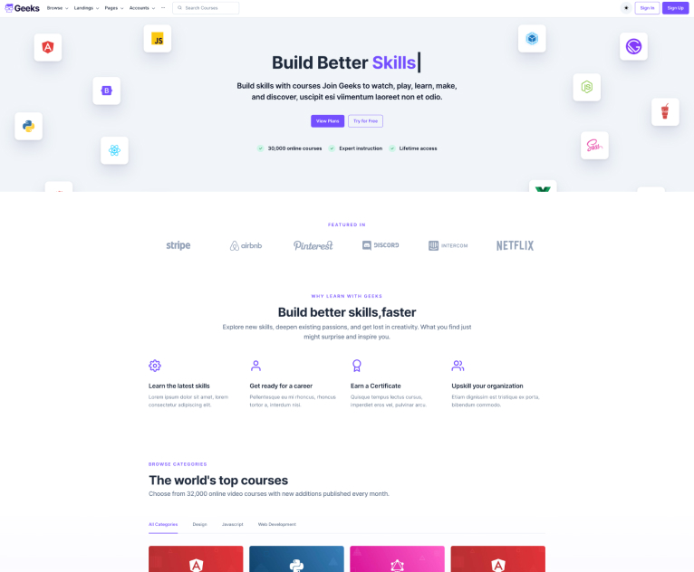 online couses sell landing page